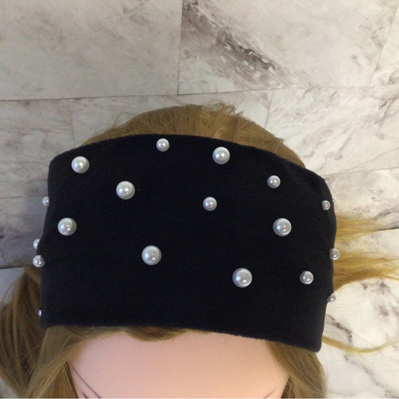 Pearl studded headband, black faux suede and white Pearl turban headband - Picture 2 of 8